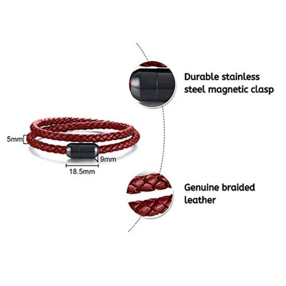 Genuine Leather Wrap Bracelet Braided Cuff Magnetic Clasp Unisex Minimal - Picture 3 of 8
